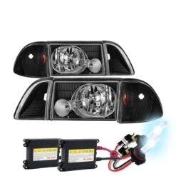 HID Combo 1987-1993 Ford Mustang 6Pcs Crystal Headlights - Black