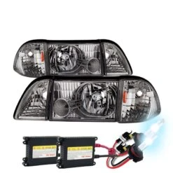HID Combo 1987-1993 Ford Mustang 6Pcs Crystal Headlights - Chrome