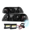 HID Combo 1987-1993 Ford Mustang 6Pcs Crystal Headlights - Smoked