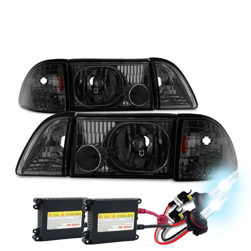 HID Combo 1987-1993 Ford Mustang 6Pcs Crystal Headlights - Smoked 1 HID Combo 1987-1993 Ford Mustang 6Pcs Crystal Headlights - Smoked