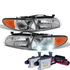 HID Combo 1997-2003 Pontiac Grand Prix Replacement Crystal Headlights + Corner - Chrome
