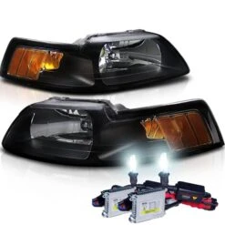 HID Combo 1999-2004 Ford Mustang 1PC Euro Style Black Crystal Headlights