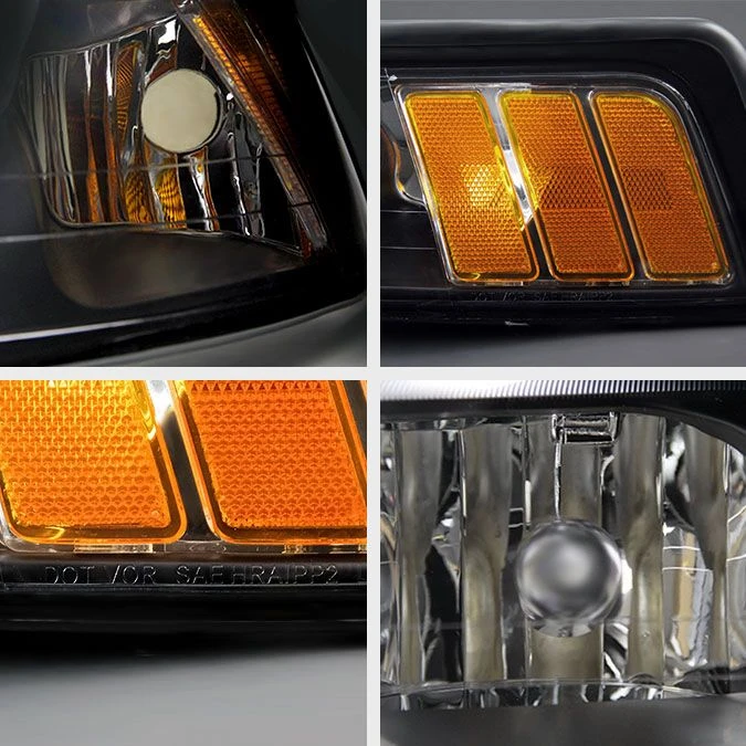 HID Combo 1999-2004 Ford Mustang 1PC Euro Style Chrome Amber Crystal Headlights 2 HID Combo 1999-2004 Ford Mustang 1PC Euro Style Chrome Amber Crystal Headlights - Image 2