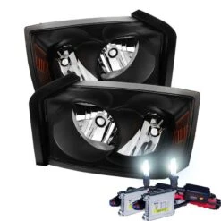 HID Combo 2005-2007 Dodge Dakota Replacement Crystal Headlights - Black