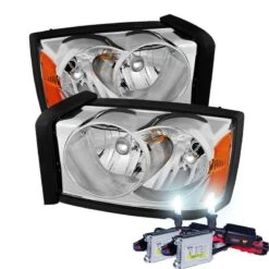 HID Combo 2005-2007 Dodge Dakota Replacement Crystal Headlights - Chrome