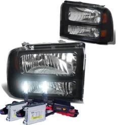 HID Combo 2005-2007 Ford F250 F350 Super Duty Crystal Replacement Headlights - Black