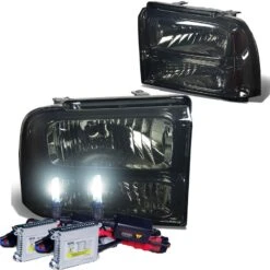 HID Combo 2005-2007 Ford F250 F350 Super Duty Crystal Replacement Headlights - Smoked