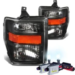 HID Combo 2008-2010 Ford F250 F350 SuperDuty Crystal Replacement Headlights - Black