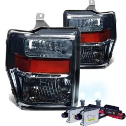 HID Combo 2008-2010 Ford F250 F350 SuperDuty Crystal Replacement Headlights - Smoked