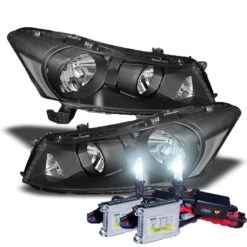 HID Combo 2008-2012 Honda Accord 4DR Sedan JDM Style Crystal Headlights - Black