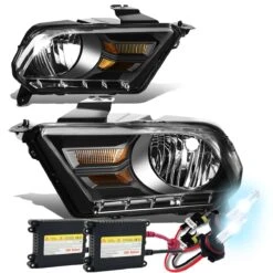 HID Combo 2010-14 Ford Mustang S197 Pair Of Headlight & Corner Light (Black Housing / Amber Reflector)