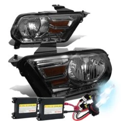 HID Combo 2010-14 Ford Mustang S197 Pair Of Headlight & Corner Light (Smoked Housing / Amber Reflector)