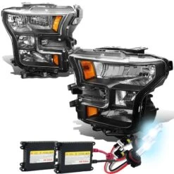 HID Combo 2015-17 Ford F150 Pickup Crystal Replace Headlights - Black