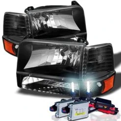 HID Combo 92-96 Ford Bronco / F150 / F250 / F350 Crystal Headlights Set - Black