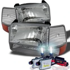 HID Combo 92-96 Ford Bronco / F150 / F250 / F350 Crystal Headlights Set - Chrome