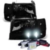 HID Combo 92-96 Ford F150 F250 F350 Bronco Crystal Replacement Headlights - Black Smoked