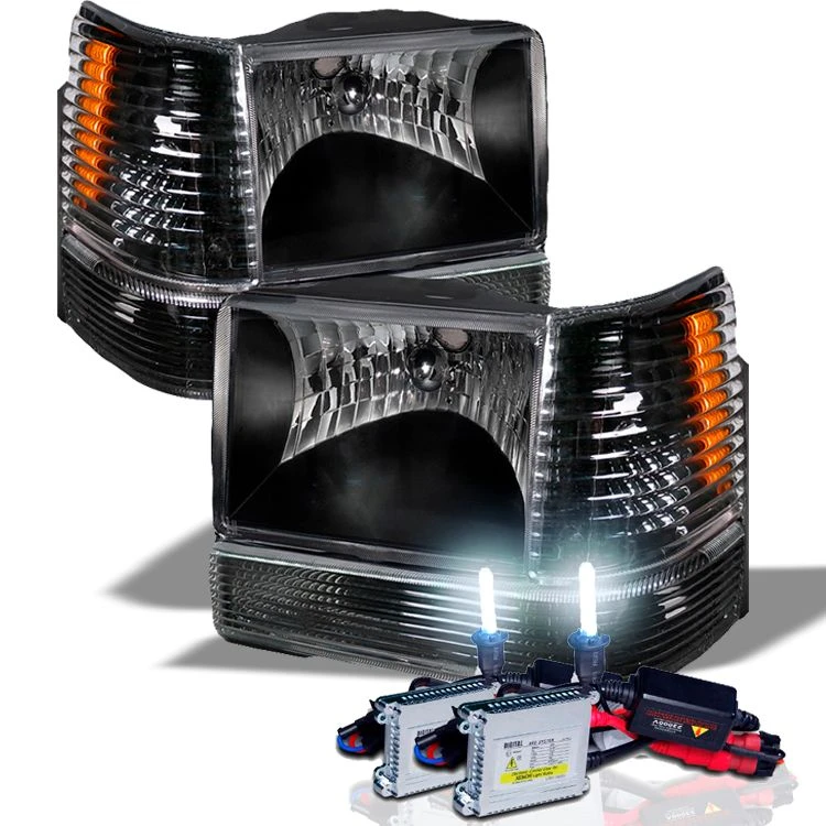 HID Combo 93-96 Jeep Grand Cherokee Crystal Headlights - Black 1 HID Combo 93-96 Jeep Grand Cherokee Crystal Headlights - Black
