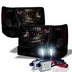 HID Combo 93-96 Jeep Grand Cherokee Crystal Headlights - Smoked