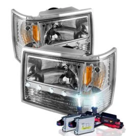 HID Combo 93-98 Jeep Grand Cherokee Euro Style LED Crystal Headlights - Chrome