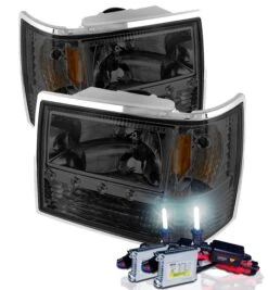 HID Combo 93-98 Jeep Grand Cherokee Euro Style LED Crystal Headlights - Smoked