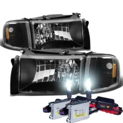 HID Combo 94-01 Dodge RAM 1500 2500 3500 OEM Style Crystal Headlights - Black