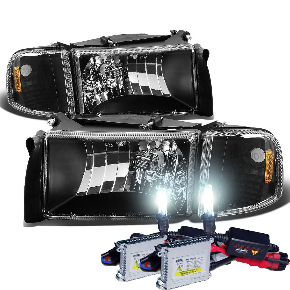 HID Combo 94-01 Dodge RAM 1500 2500 3500 OEM Style Crystal Headlights - Black 1 HID Combo 94-01 Dodge RAM 1500 2500 3500 OEM Style Crystal Headlights - Black
