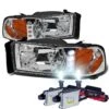 HID Combo 94-01 Dodge Ram Pickup 1-Piece LED Crystal Headlights - Chrome