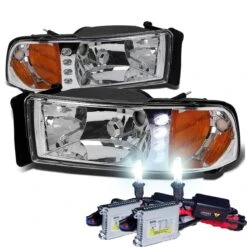 HID Combo 94-01 Dodge Ram Pickup 1-Piece LED Crystal Headlights - Chrome