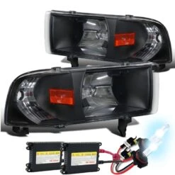 HID Combo 94-01 Dodge Ram Truck 1-Piece Crystal Headlights - Black