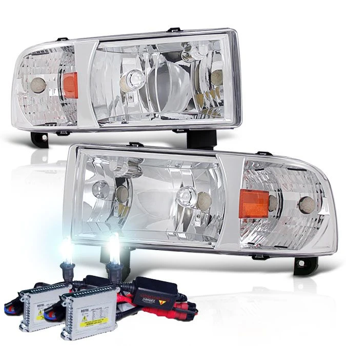 HID Combo 94-01 Dodge Ram Truck 1-Piece Crystal Headlights - Chrome 1 HID Combo 94-01 Dodge Ram Truck 1-Piece Crystal Headlights - Chrome