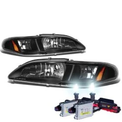 HID Combo 94-97 Ford Mustang 1-Piece Crystal Headlights - Black