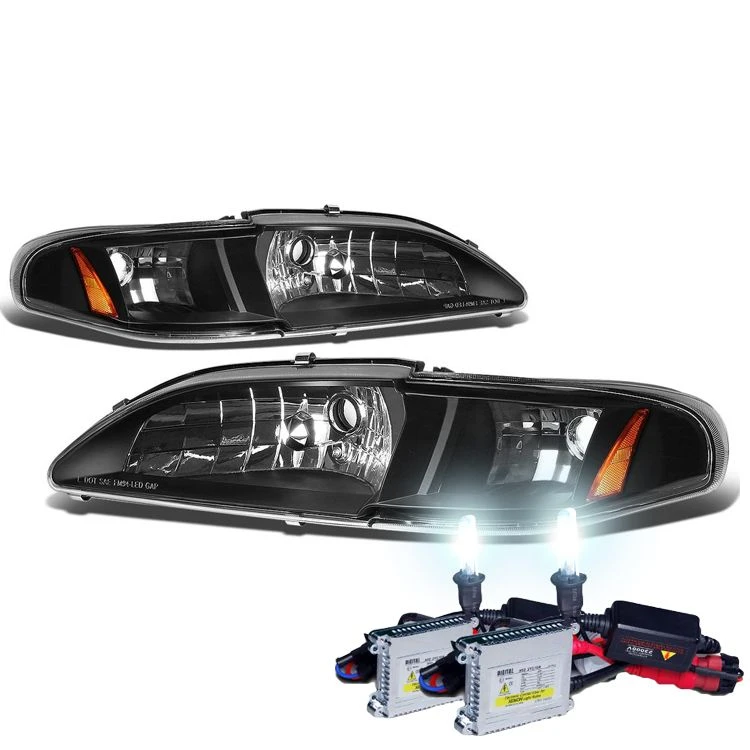 HID Combo 94-97 Ford Mustang 1-Piece Crystal Headlights - Black 1 HID Combo 94-97 Ford Mustang 1-Piece Crystal Headlights - Black