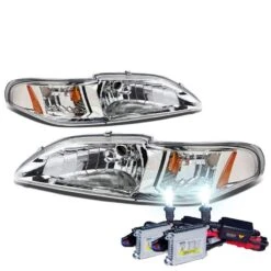 HID Combo 94-97 Ford Mustang 1-Piece Crystal Headlights - Chrome