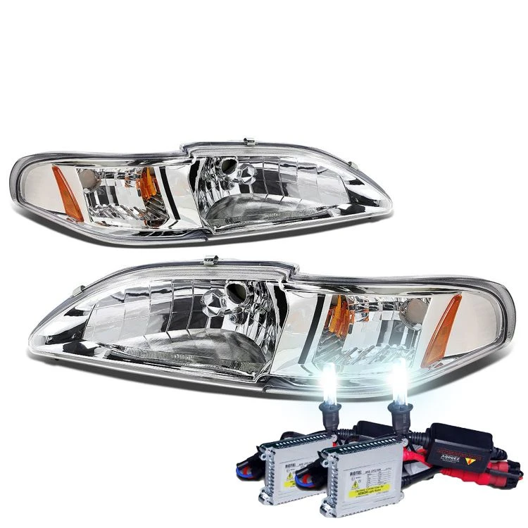 HID Combo 94-97 Ford Mustang 1-Piece Crystal Headlights - Chrome 1 HID Combo 94-97 Ford Mustang 1-Piece Crystal Headlights - Chrome