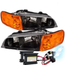 HID Combo 94-97 Honda Accord JDM Style Crystal Headlights + Corner Lens - Black