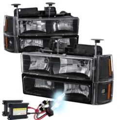 HID Combo 94-98 GMC C10 Yukon Sierra Suburban 8-Piece Headlights - Black