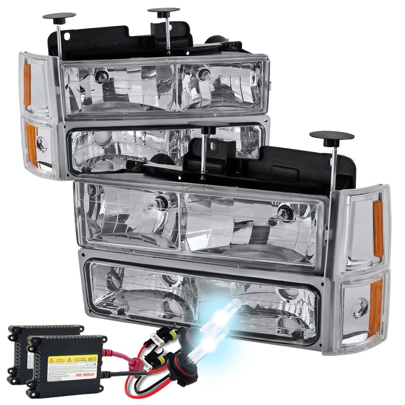 HID Combo 94-98 GMC C10 Yukon Sierra Suburban 8-Piece Headlights - Chrome 1 HID Combo 94-98 GMC C10 Yukon Sierra Suburban 8-Piece Headlights - Chrome