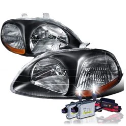 HID Combo 96-98 Honda Civic EK EK9 JDM Style Crystal Headlights - Black