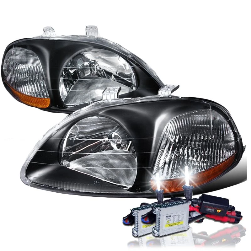 HID Combo 96-98 Honda Civic EK EK9 JDM Style Crystal Headlights - Black 1 HID Combo 96-98 Honda Civic EK EK9 JDM Style Crystal Headlights - Black