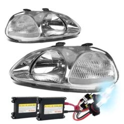 HID Combo 96-98 Honda Civic Factory Style Crystal Headlights- Chrome