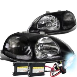 HID Combo 96-98 Honda Civic JDM Style Crystal Headlights- Black