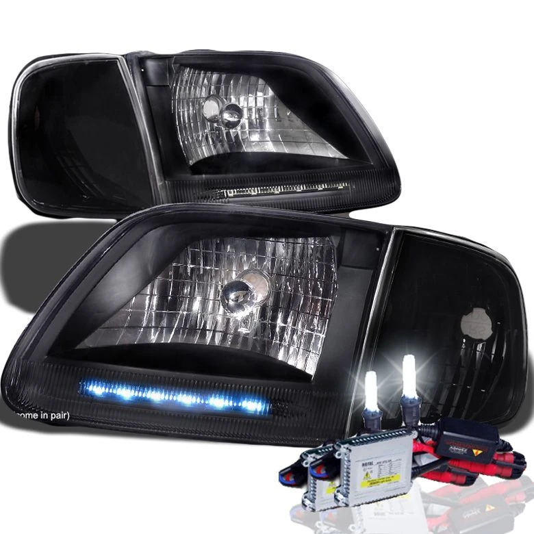 HID Combo 97-03 Ford F150 / Expedition LED Strip Crystal Headlights With Corner Lens - Black 1 HID Combo 97-03 Ford F150 / Expedition LED Strip Crystal Headlights With Corner Lens - Black