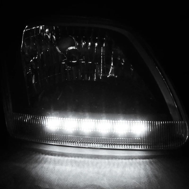 HID Combo 97-03 Ford F150 / Expedition LED Strip Crystal Headlights With Corner Lens - Black 5 HID Combo 97-03 Ford F150 / Expedition LED Strip Crystal Headlights With Corner Lens - Black - Image 5