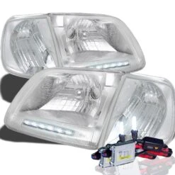 HID Combo 97-03 Ford F150 / Expedition LED Strip Crystal Headlights With Corner Lens - Chrome