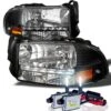 HID Combo 97-04 Dodge Dakota / Durango LED 1-Piece Crystal Headlights - Black