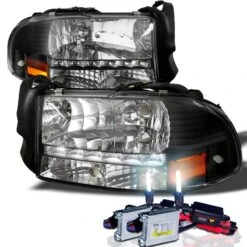 HID Combo 97-04 Dodge Dakota / Durango LED 1-Piece Crystal Headlights - Black