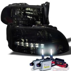 HID Combo 97-04 Dodge Dakota / Durango LED 1-Piece Crystal Headlights - Smoked