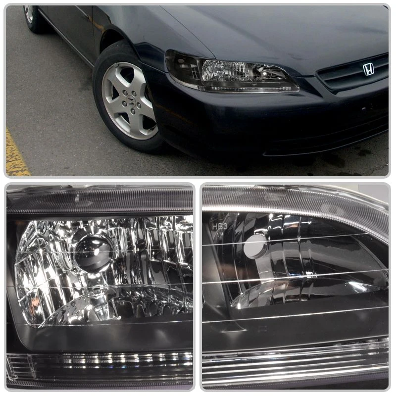 98-02 Honda Accord JDM Style 1-PC Crystal Headlights - Black 2 98-02 Honda Accord JDM Style 1-PC Crystal Headlights - Black - Image 2