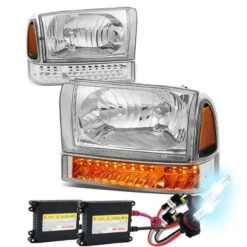 HID Combo 99-04 Ford F250/F350 Super Duty Headlight + Bumper + LED Turn Signal Light - Chrome Amber