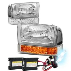 HID Combo 99-04 Ford F250/F350 Super Duty Headlight + Bumper + LED Turn Signal Light - Chrome Clear